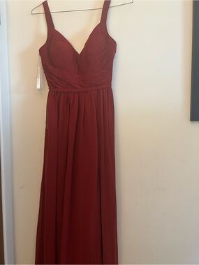 Azazie Burgundy Ruched V-Neck Chiffon Maxi Dress